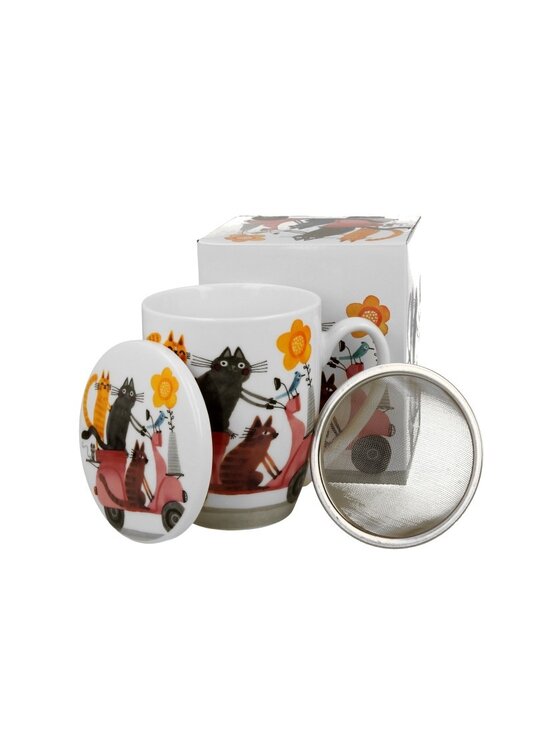 MIAhome MIAhome Kubek z zaparzaczem w pudełku 360 ml KOTY na skuterze Biały
