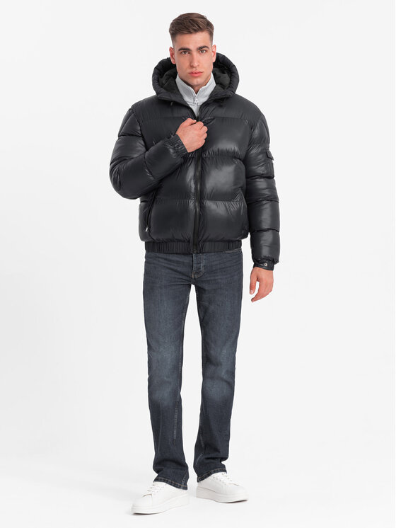 Ombre Ombre Kurtka puchowa OM-JAHP-0207 Czarny Regular Fit