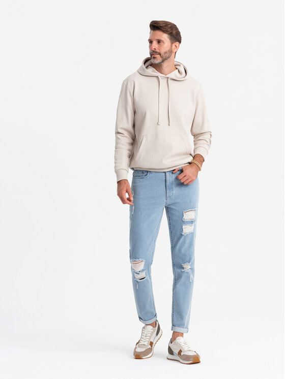 Ombre Ombre Jeansy OM-PADP-0163 Modrá Taper Fit