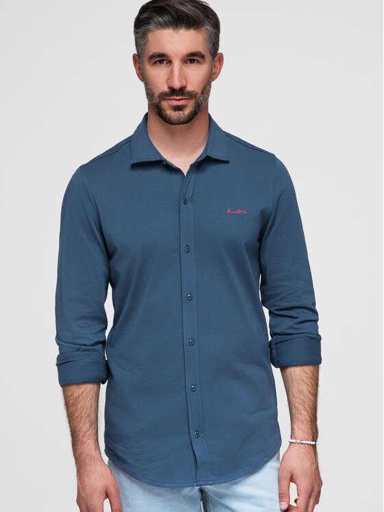 Ombre Ombre Koszula K697 Niebieski Regular Fit