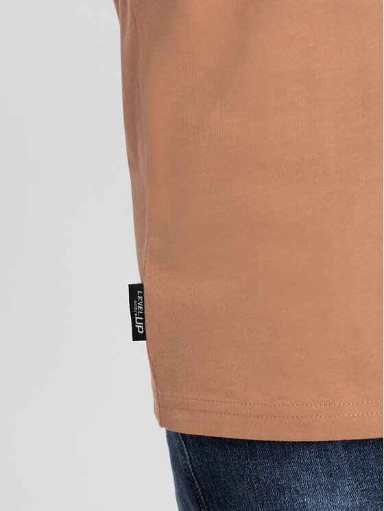 Ombre Ombre T-Shirt OM-TSPT-0154 Beżowy Regular Fit