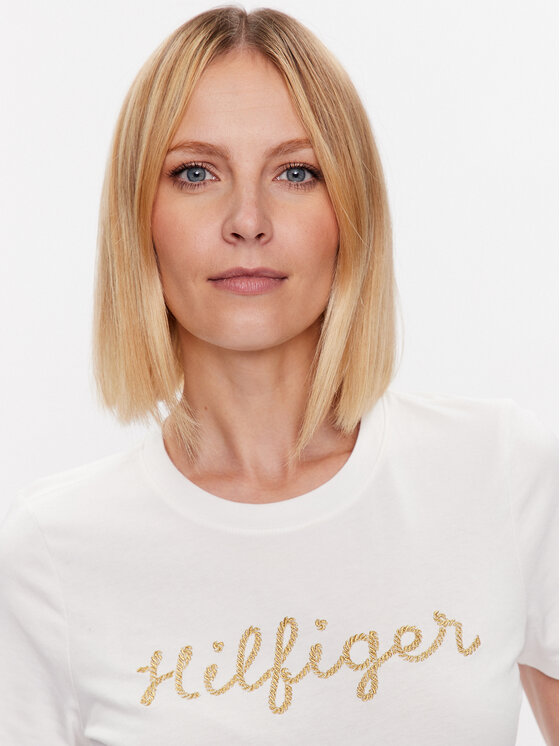 Tommy Hilfiger Tommy Hilfiger Marškinėliai Gold WW0WW38692 Écru Regular Fit