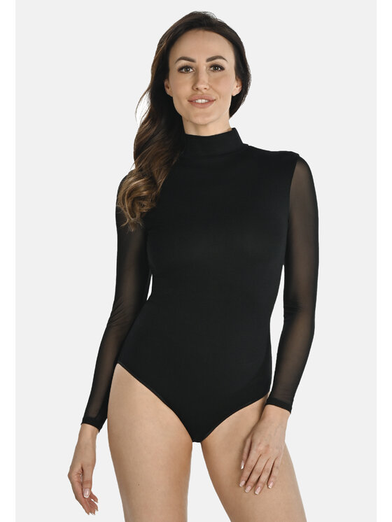 Teyli Teyli Body z półgolfem i transparentnymi rękawami Nelly Czarny Regular Fit