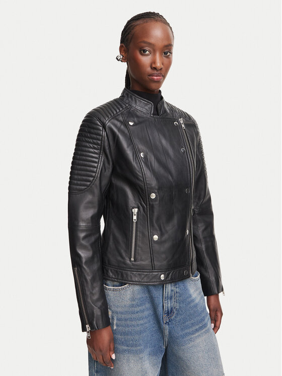Gestuz Geacă de piele Melgz 10904666 Negru Regular Fit