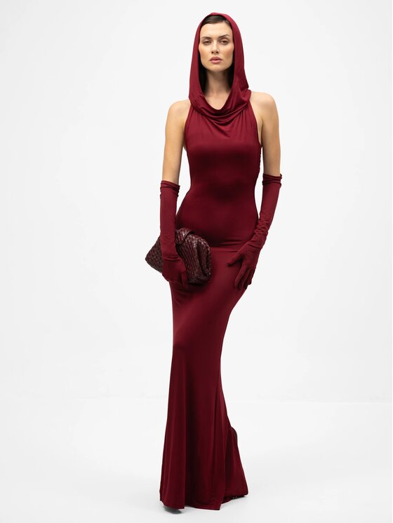MANDRAGORA MANDRAGORA Sukienka wieczorowa Lana Bordowy Slim Fit