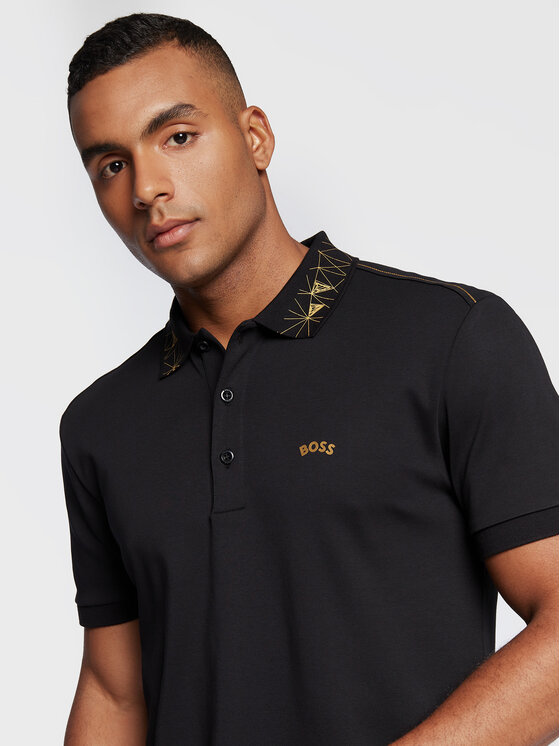 BOSS Boss Тениска с яка и копчета Paddy 9 50480648 Черен Regular Fit