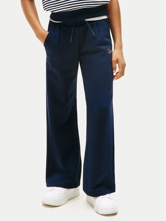 Tommy Hilfiger Spodnie dresowe Script KG0KG08669 Granatowy Wide Leg