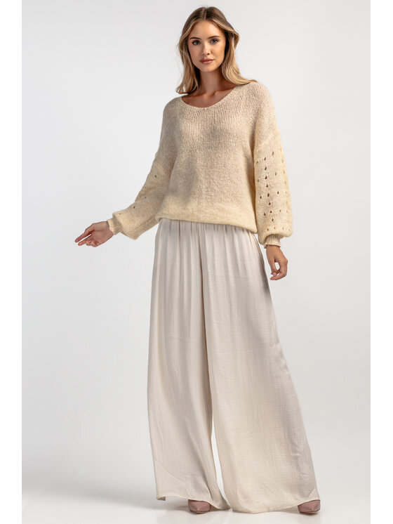 Fobya Fobya Sweter F1896 Beżowy Basic Fit