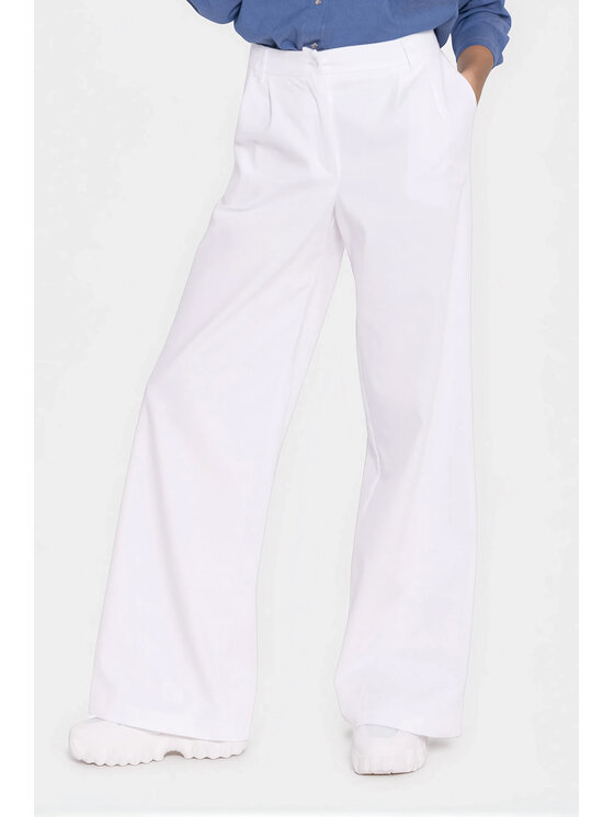 NIFE NIFE Kalhoty z materiálu SD141 Bílá Wide Leg