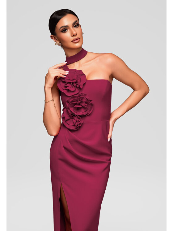 Ombre Ombre Sukienka wieczorowa LA-OM-DLR063 Bordowy Regular Fit