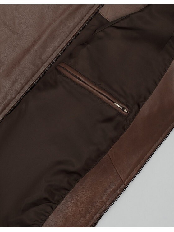 Borgio Borgio Kurtka skórzana asiago_br Brązowy Slim Fit