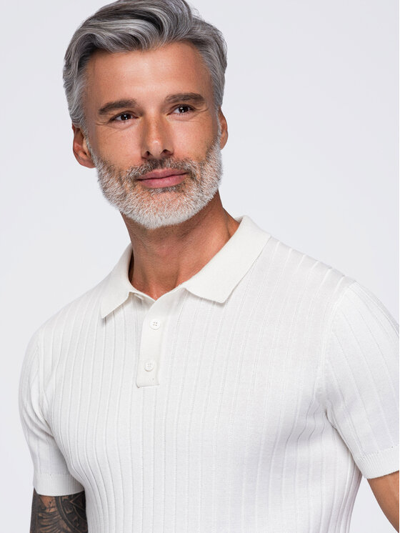 Ombre Ombre Polo OM-POSS-0180 Biały Slim Fit