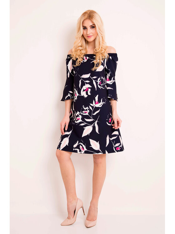 Awama Awama Sukienka letnia L036 Granatowy Basic Fit