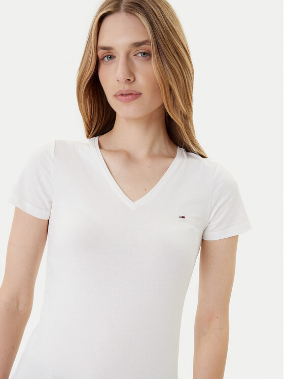 Tommy Jeans Tommy Jeans Tricou Tjw Skinny Stretch DW0DW09197 Alb Slim Fit