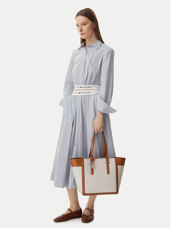 Tommy Hilfiger Geantă Th Script Tote Canvas AW0AW18829 Crem
