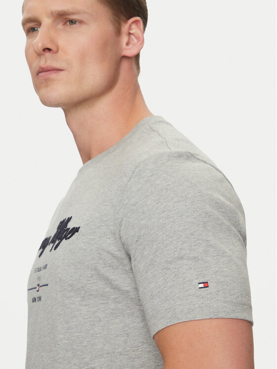 Tommy Hilfiger Tommy Hilfiger T-Shirt Script Logo MW0MW33691 Szary Regular Fit