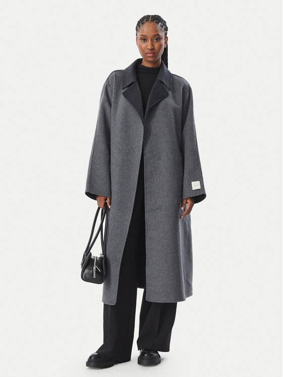 Calvin Klein Calvin Klein Μάλλινο παλτό Long LV044H538G Γκρι Regular Fit