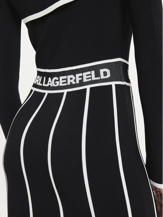 KARL LAGERFELD KARL LAGERFELD Kootud kleit 245W1330 Must Slim Fit