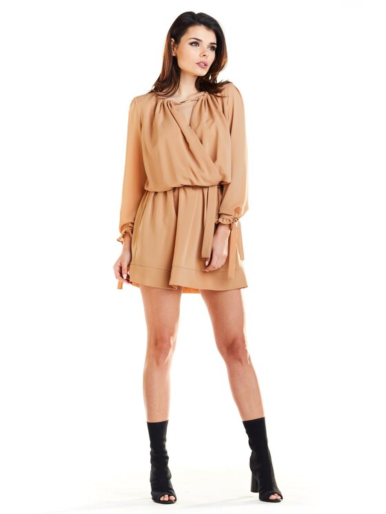 Awama Awama Sukienka letnia A268 Brązowy Basic Fit