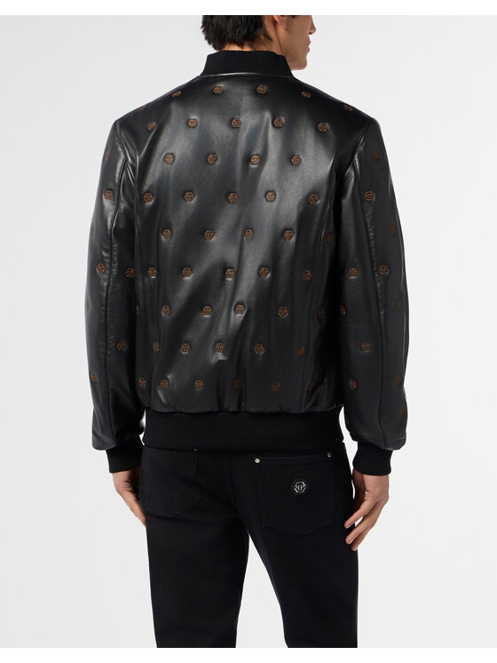 PHILIPP PLEIN PHILIPP PLEIN Kurtka skórzana 29687 Czarny Regular Fit