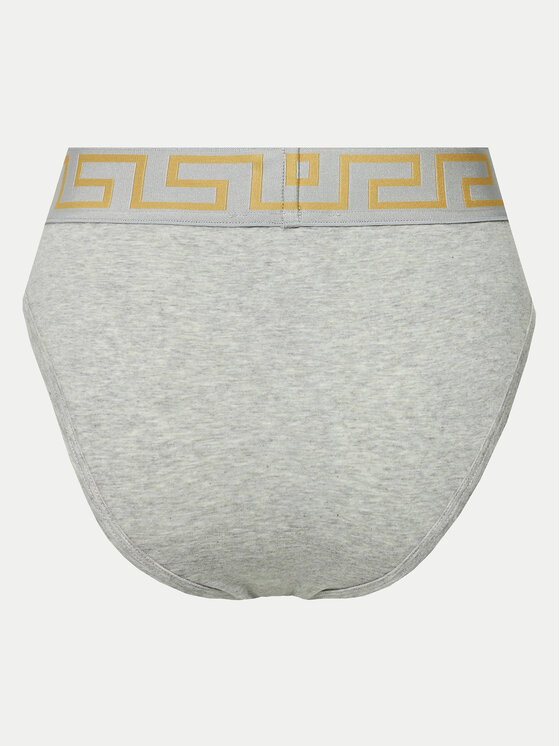 Versace Versace Klasične spodnje hlačke z visokim pasom Greca Border AUD01050 Siva