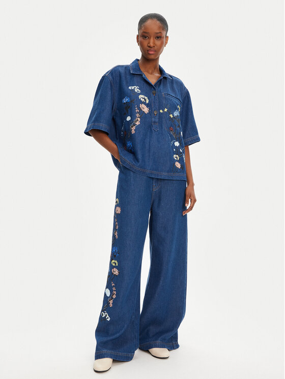 Munthe Munthe džinsiniai marškiniai Phor 252100525203 Mėlyna Loose Fit