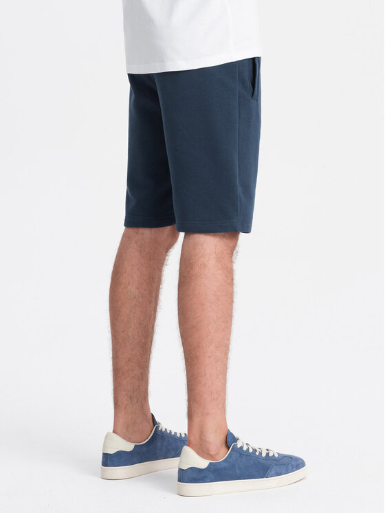 Ombre Ombre Šortky z materiálu OM-SRBS-0149 Tmavomodrá Regular Fit