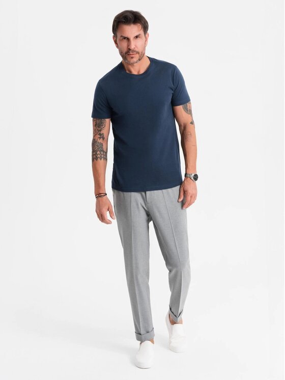 Ombre Ombre T-Shirt OM-TSBS-0236 Granatowy Regular Fit