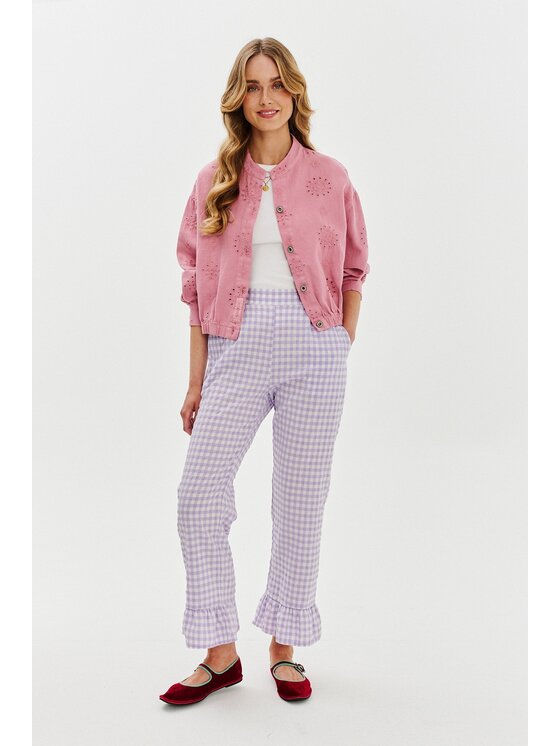 NAOKO NAOKO Kalhoty z materiálu Lavender Bloom Fialová Regular Fit