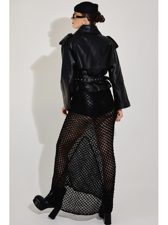 Mimika Mimika Kurtka skórzana lenny 2.0 krótki trench absolute black Czarny Oversize