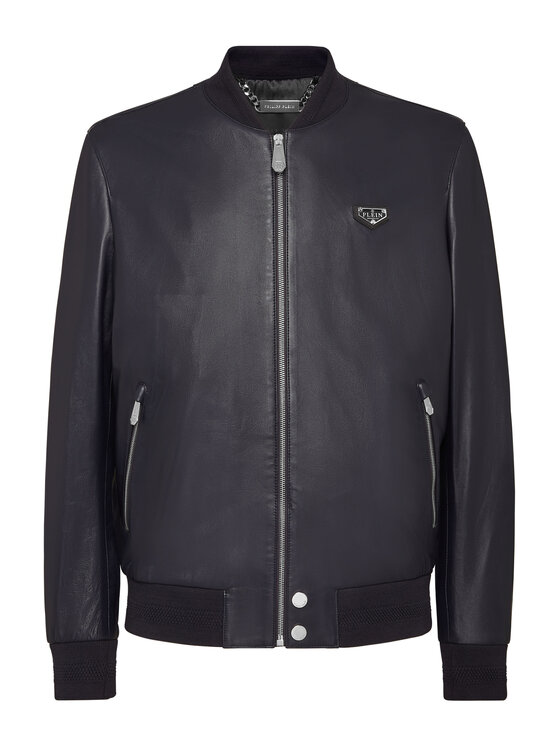 PHILIPP PLEIN PHILIPP PLEIN Kožená bunda 9485 Světle modrá Regular Fit