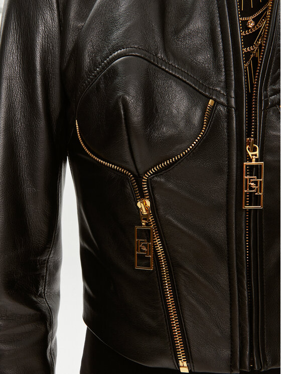 Elisabetta Franchi Elisabetta Franchi Μπουφάν δερμάτινο GD-43Z-46E2 Μαύρο Regular Fit