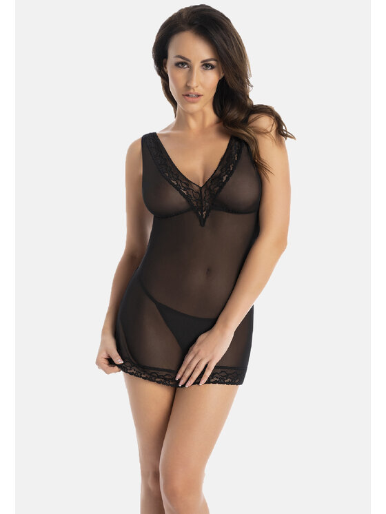 Teyli Teyli Koszula nocna siateczkowa Herty Czarny Slim Fit