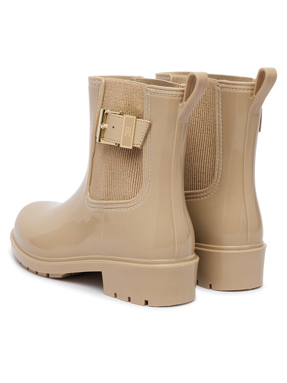 Tommy Hilfiger Tommy Hilfiger Гумени ботуши Th Buckle Glossy Ankle Rain Boot FW0FW09543 Бежов