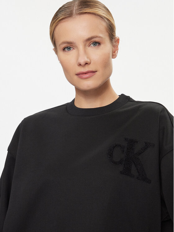 Calvin Klein Jeans Calvin Klein Jeans Majica dugih rukava Chenille J20J221729 Crna Regular Fit