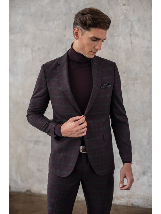 Borgio Borgio Spodnie garniturowe naro Bordowy Slim Fit