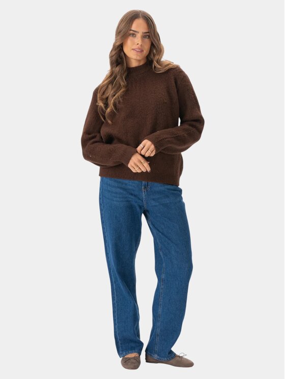 TeeShoppen TeeShoppen Sweter 'Basic Collection' Brązowy Regular Fit
