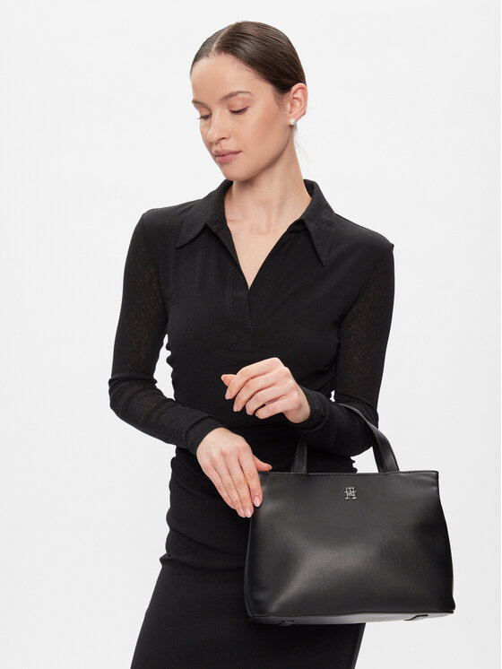 Tommy Hilfiger Tommy Hilfiger Дамска чанта Th Essential Sc Satchel AW0AW15721 Черен