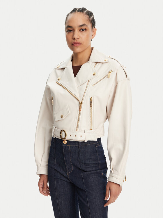 Just Cavalli Kožená bunda 78PAVP05 Biela Loose Fit