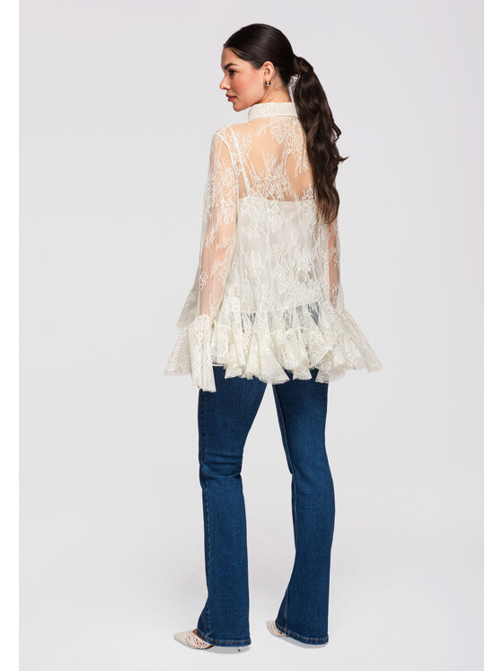 Ombre Ombre Koszula OW-SH-E0003 Beżowy Loose Fit
