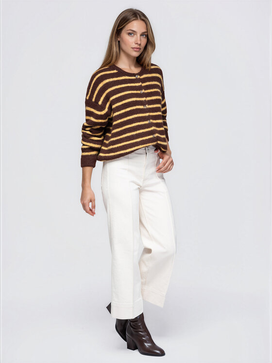 Ombre Ombre Sweter OW-SW-E0052 Brązowy Relaxed Fit