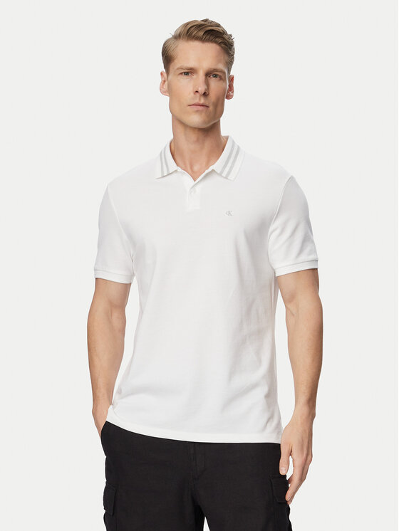 Calvin Klein Jeans Tricou polo Monogram LV04RC276G Alb Slim Fit