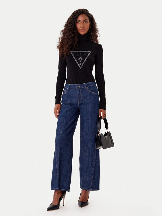 Guess Guess Bluză cu gât W5BR39 Z2NQ2 Negru Regular Fit