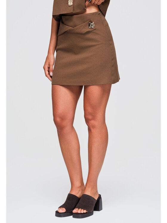 Ombre Ombre Spódnica mini OW-GL-E0006 Brązowy Authentic Slim Fit