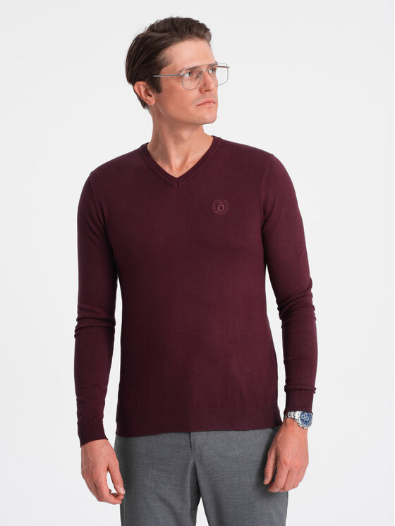 Ombre Ombre Svetr OM-SWBS-0107 Bordó Regular Fit