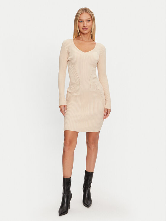 Guess Guess Džemper haljina Isabella W4BK07 Z3HP2 Bež Slim Fit