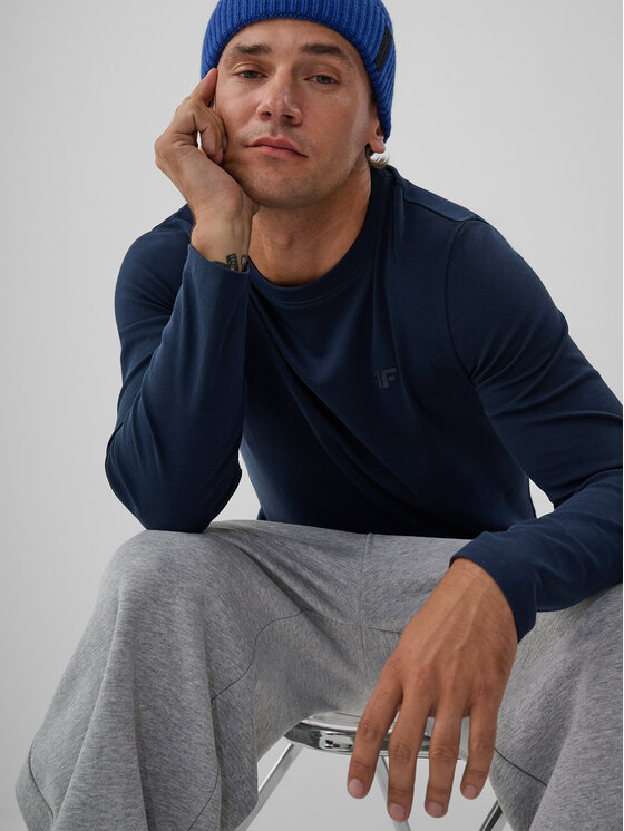 4F 4F Longsleeve ESSENTIAL Granatowy Slim Fit