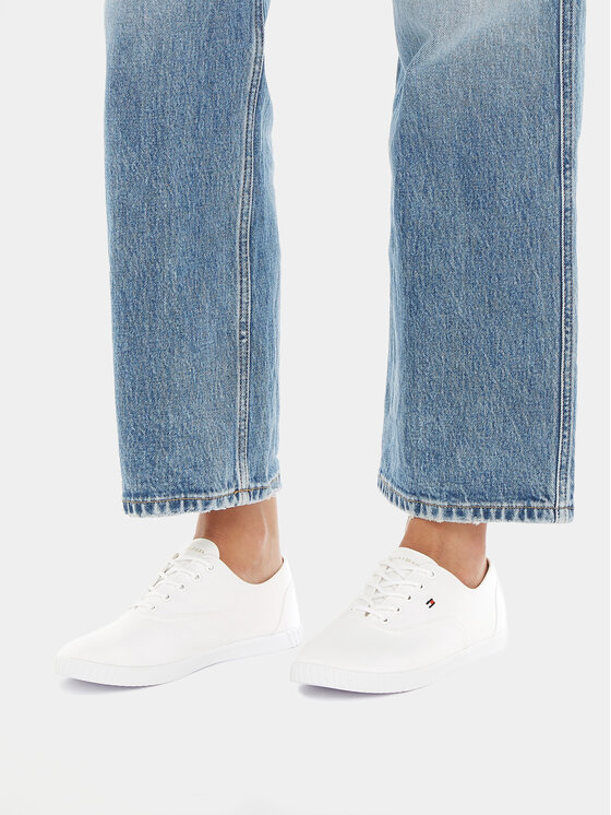 Tommy Hilfiger Tommy Hilfiger Πάνινα παπούτσια Canvas Lace Up Sneaker FW0FW07805 Λευκό