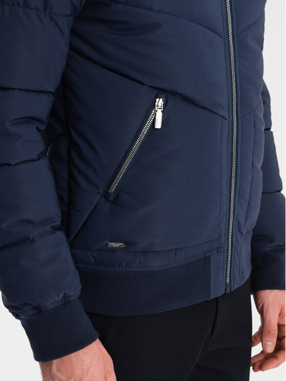 Ombre Ombre Kurtka bomber OM-JALP-0143 Granatowy Regular Fit