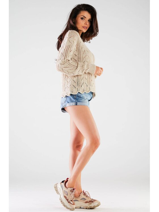 Awama Awama Sweter A446 Beżowy Basic Fit